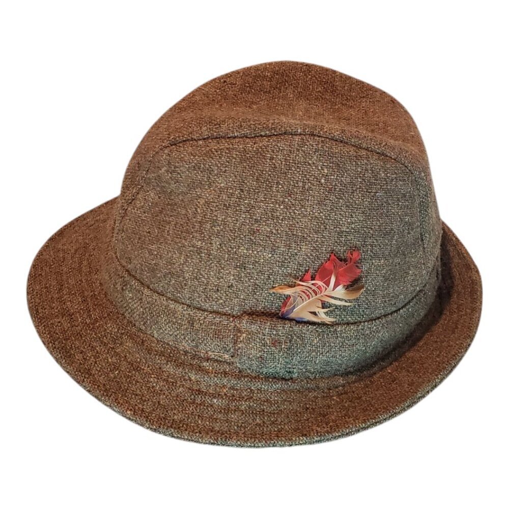 DONEGAL SZ 7 3/8 Handwoven Vintage Tweed Wool Men's Hat Made in Ireland Feather